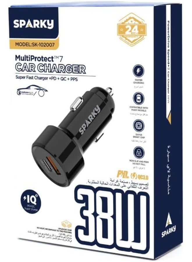 سباركي شاحن سيارة سباركي 38 واط بمنفذين USB-C PD و USB-A QC 3.0 – شحن سريع - Image 1